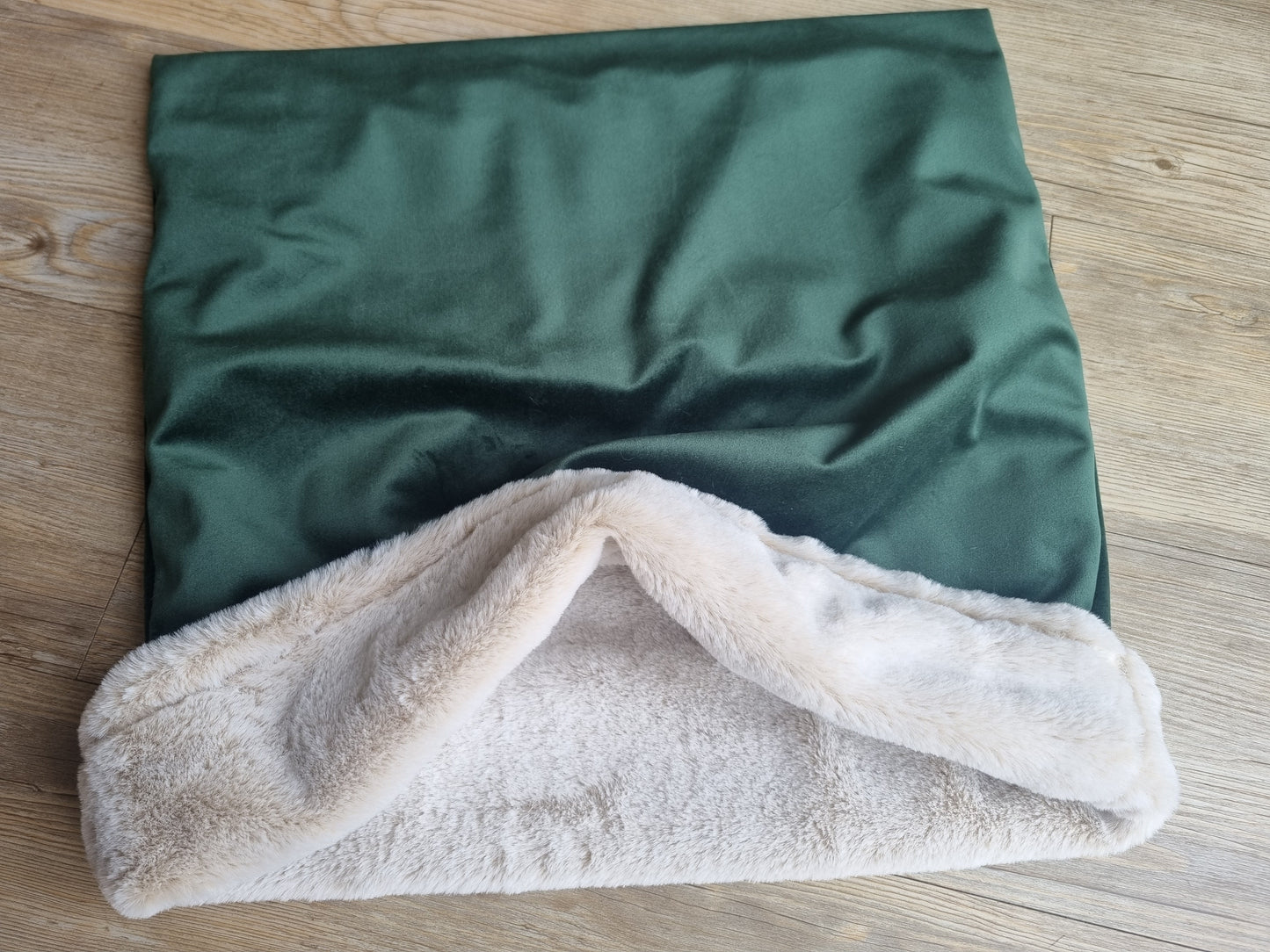 Velvet, forest green super soft snuggle den, snuggle sack, snuggle blanket, cave den for dogs, cats, guinea pigs.