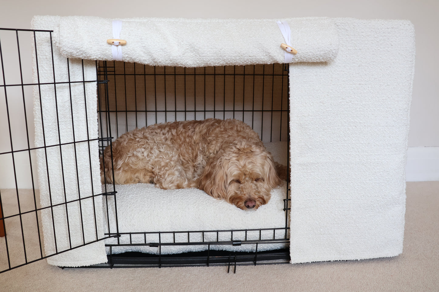 Dog crate cover - ivory/off white bouclé