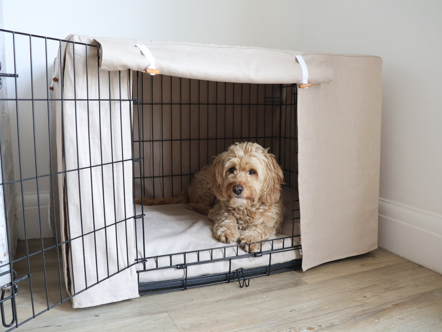 Dog crate cover - 100% beige linen