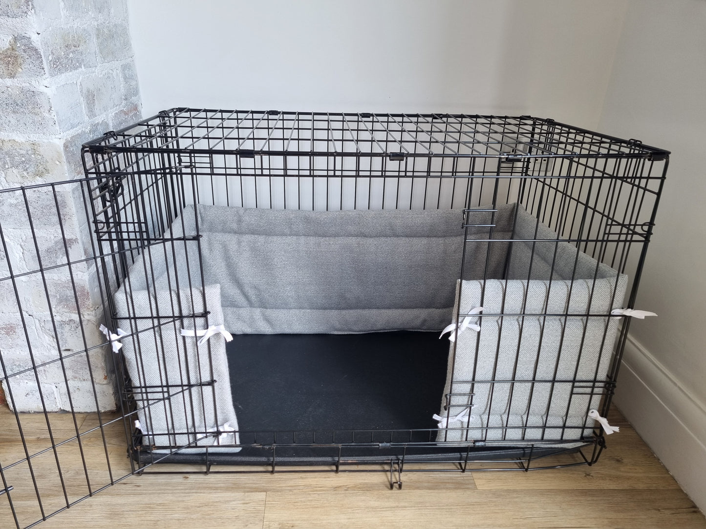 Dog crate bumper - Grey herringbone