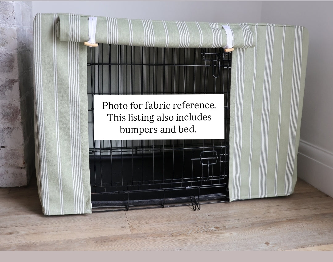 Dog crate set - Sage stripe - crate cover, bumper and bed