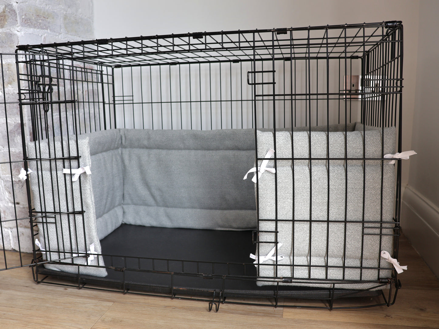 Dog crate bumper - Grey herringbone