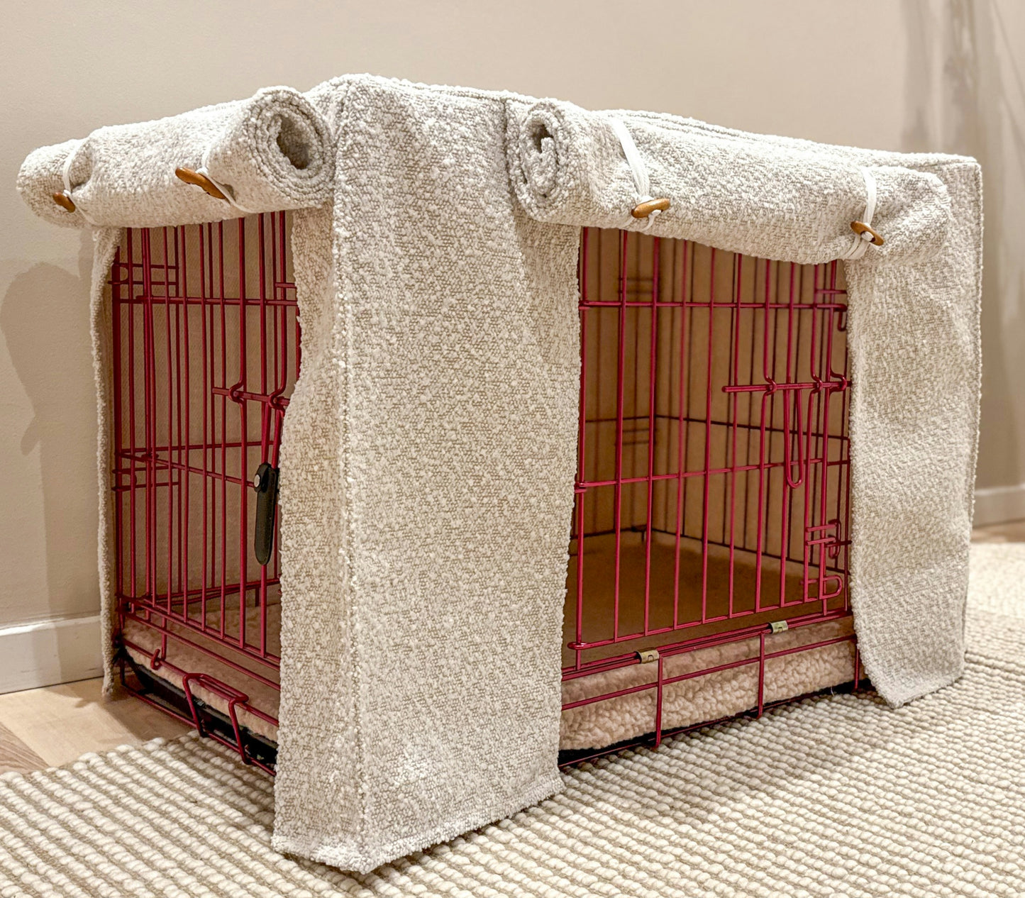Dog crate set - Ivory/beige mix bouclé - crate cover, bumper and bed