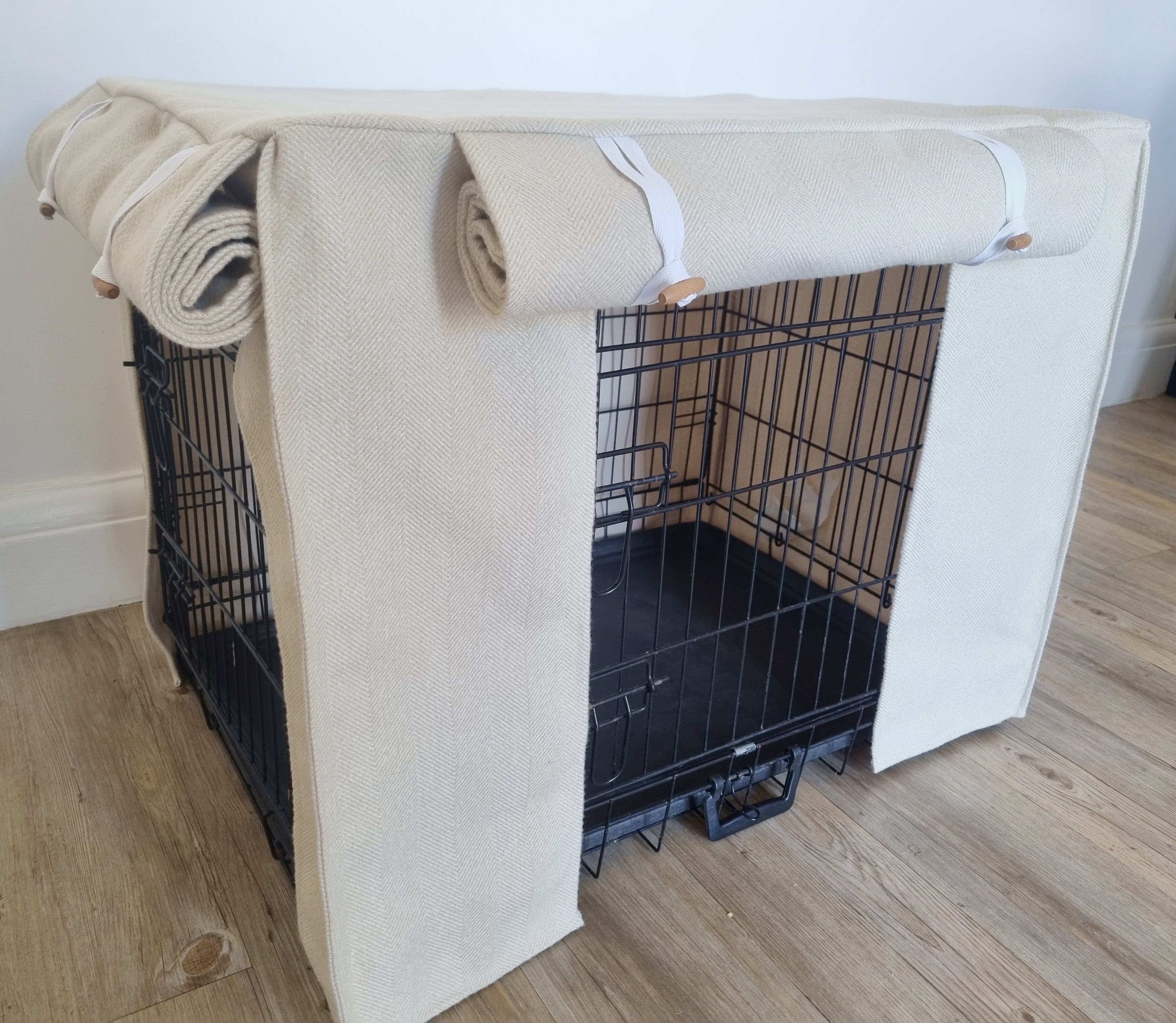 Dog crate cover - Cream herringbone – Sewn By Laura
