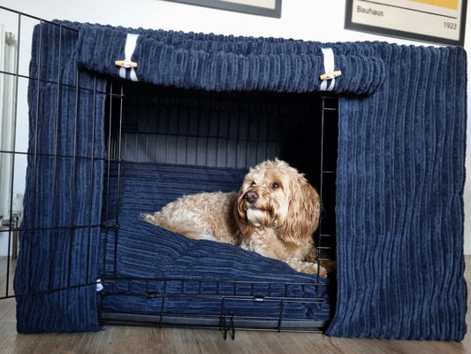 Dog crate cover - Navy super-soft plush fabric