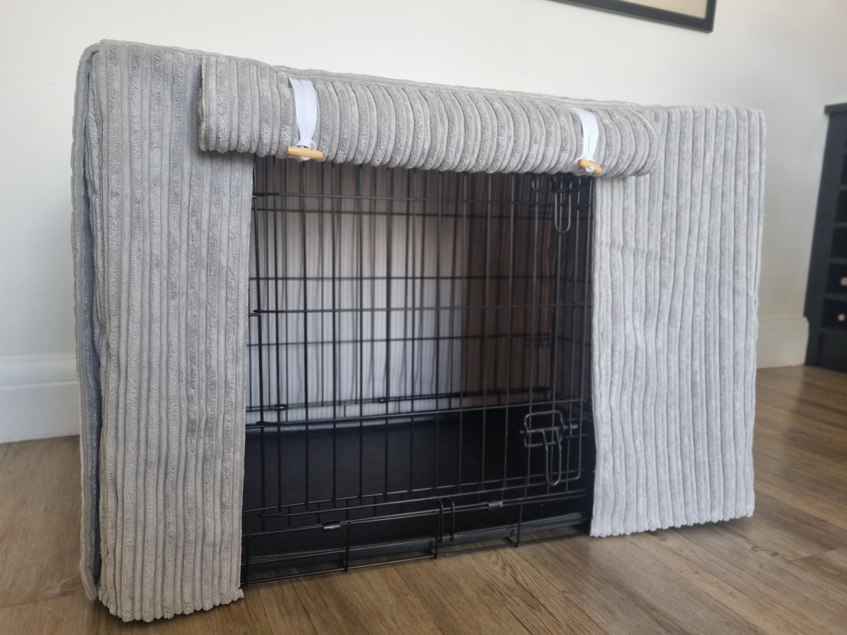 Dog crate cover - Soft grey plush fabric – Sewn By Laura