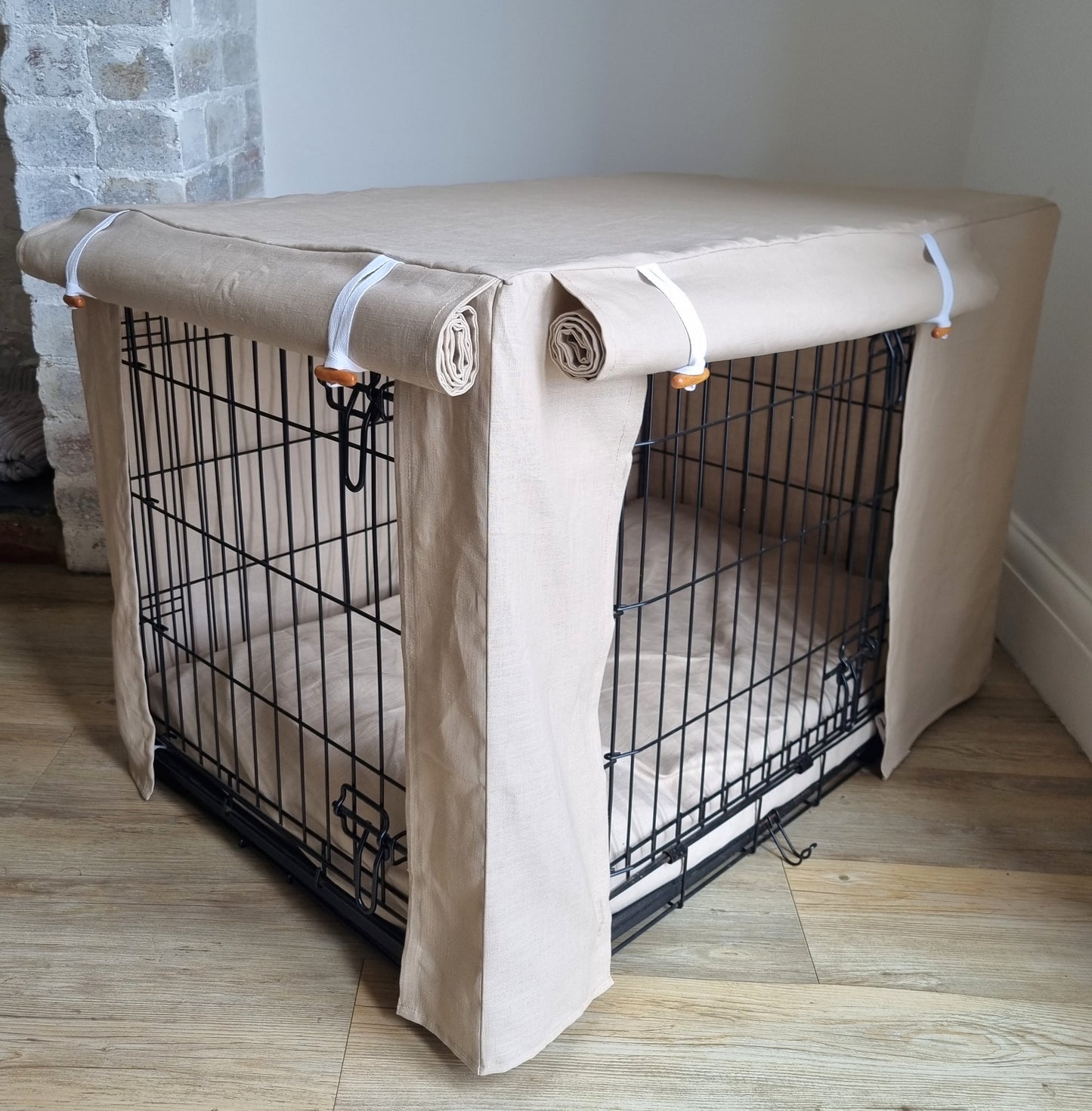 Dog crate cover - 100% beige linen