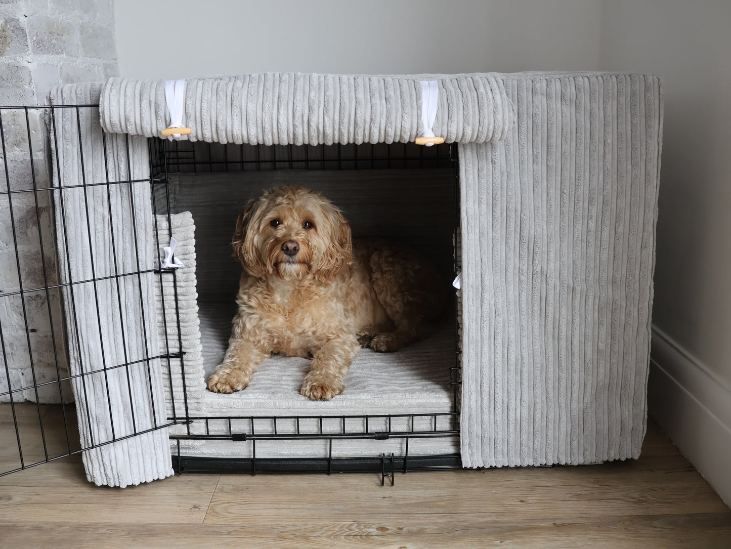 Dog crate set - Super soft grey plush fabric  - crate cover, bumper and bed