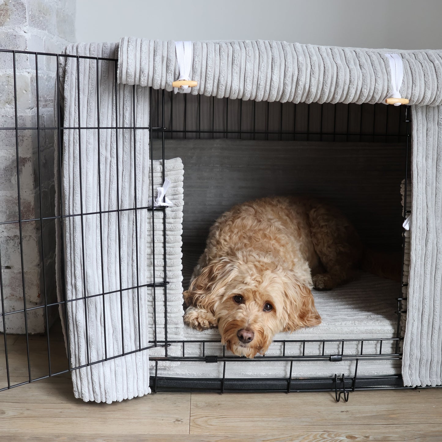 Dog crate set - Super soft grey plush fabric  - crate cover, bumper and bed
