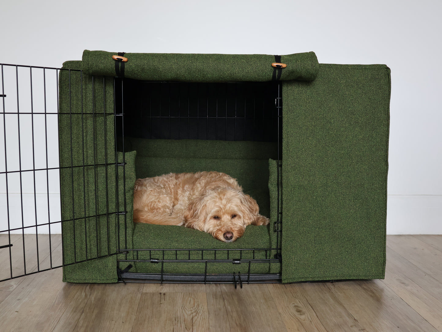 Dog crate set - Forest green  - crate cover, bumper and bed