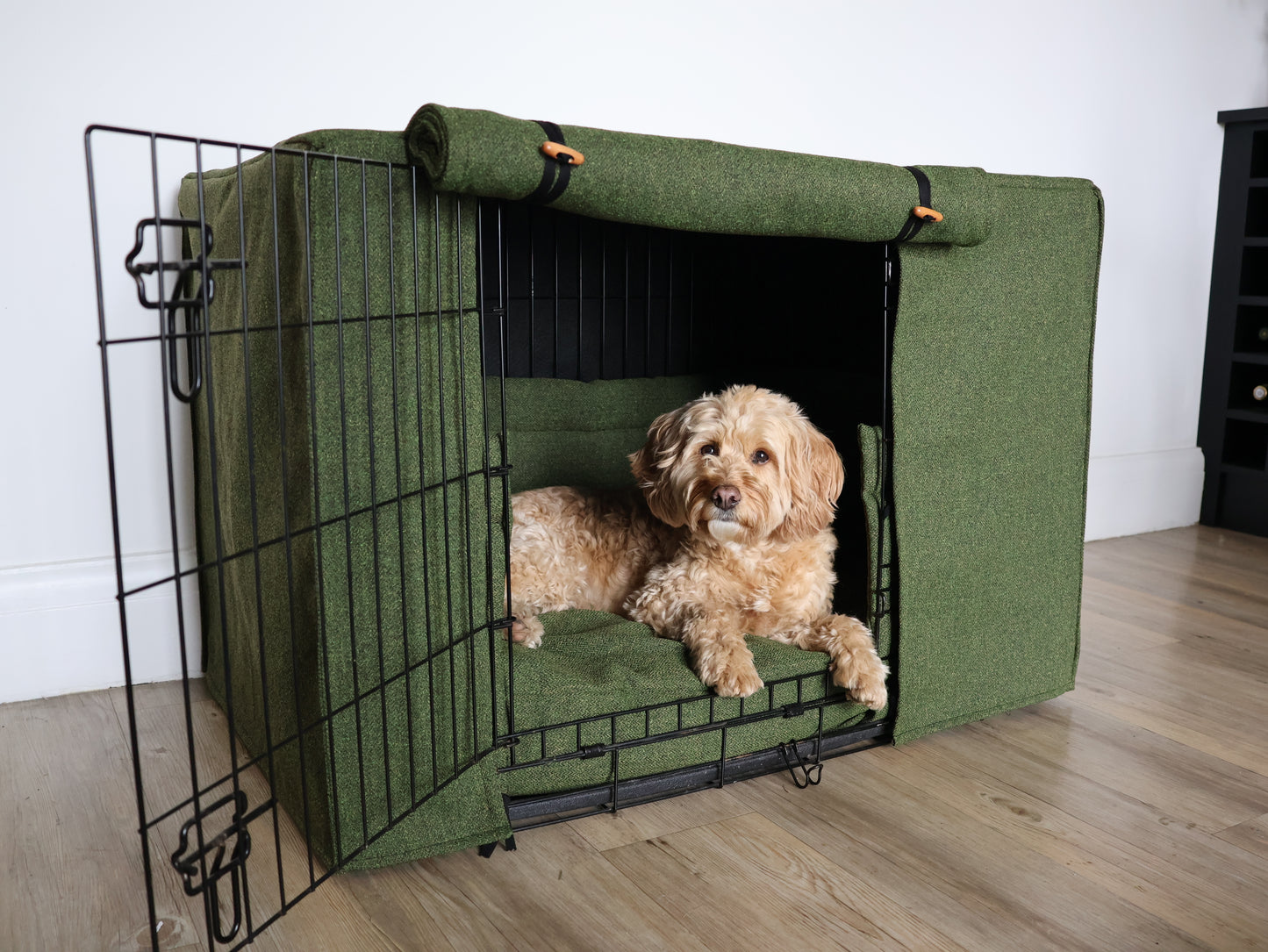 Dog crate set - Forest green  - crate cover, bumper and bed