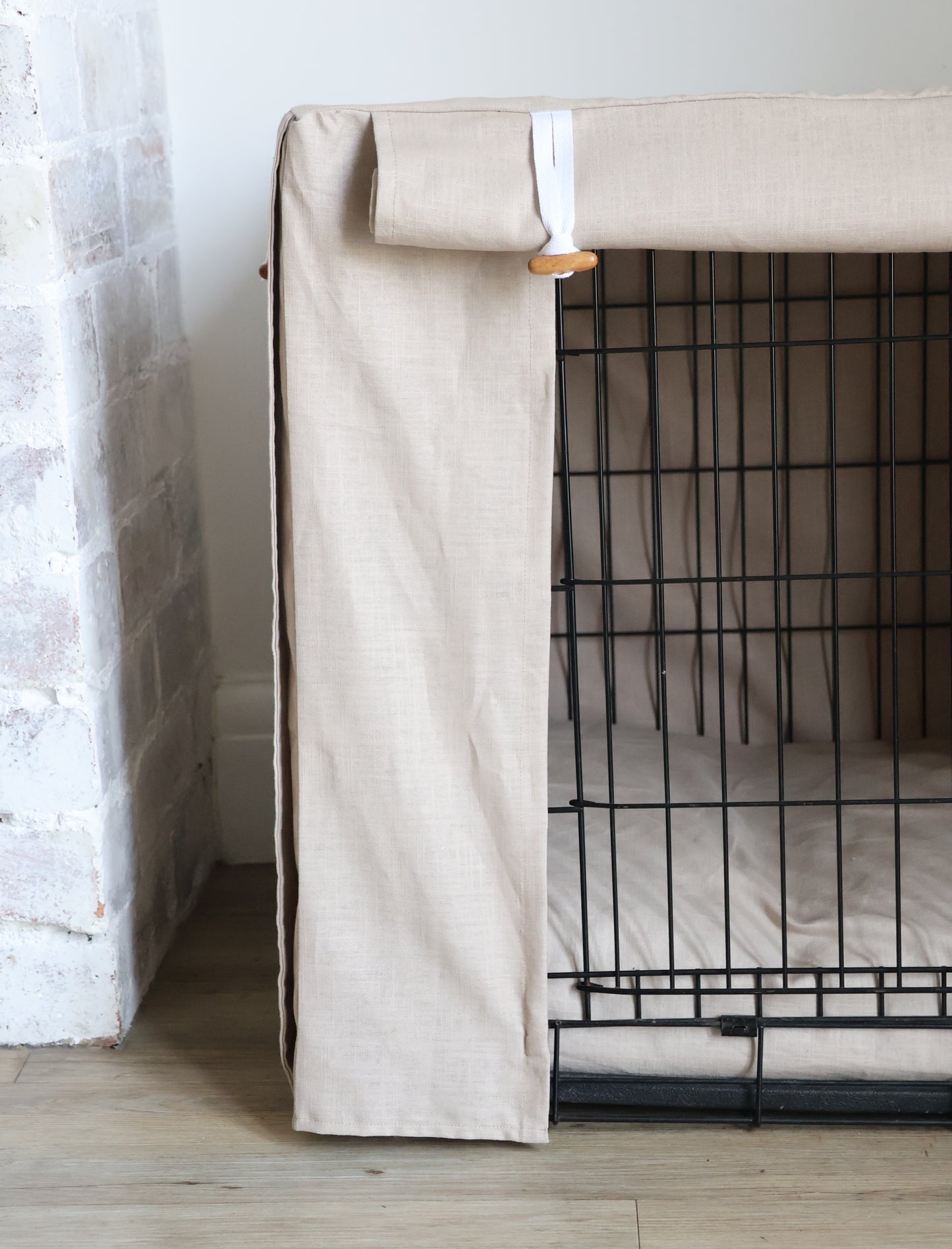 Dog crate cover - 100% beige linen
