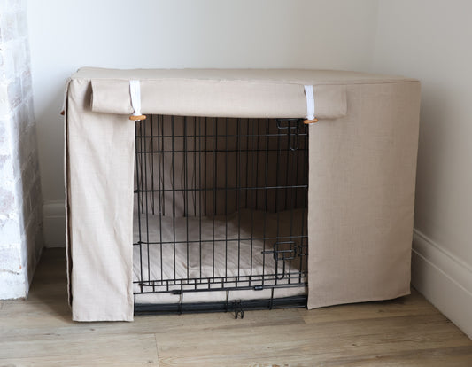Dog crate cover - 100% beige linen