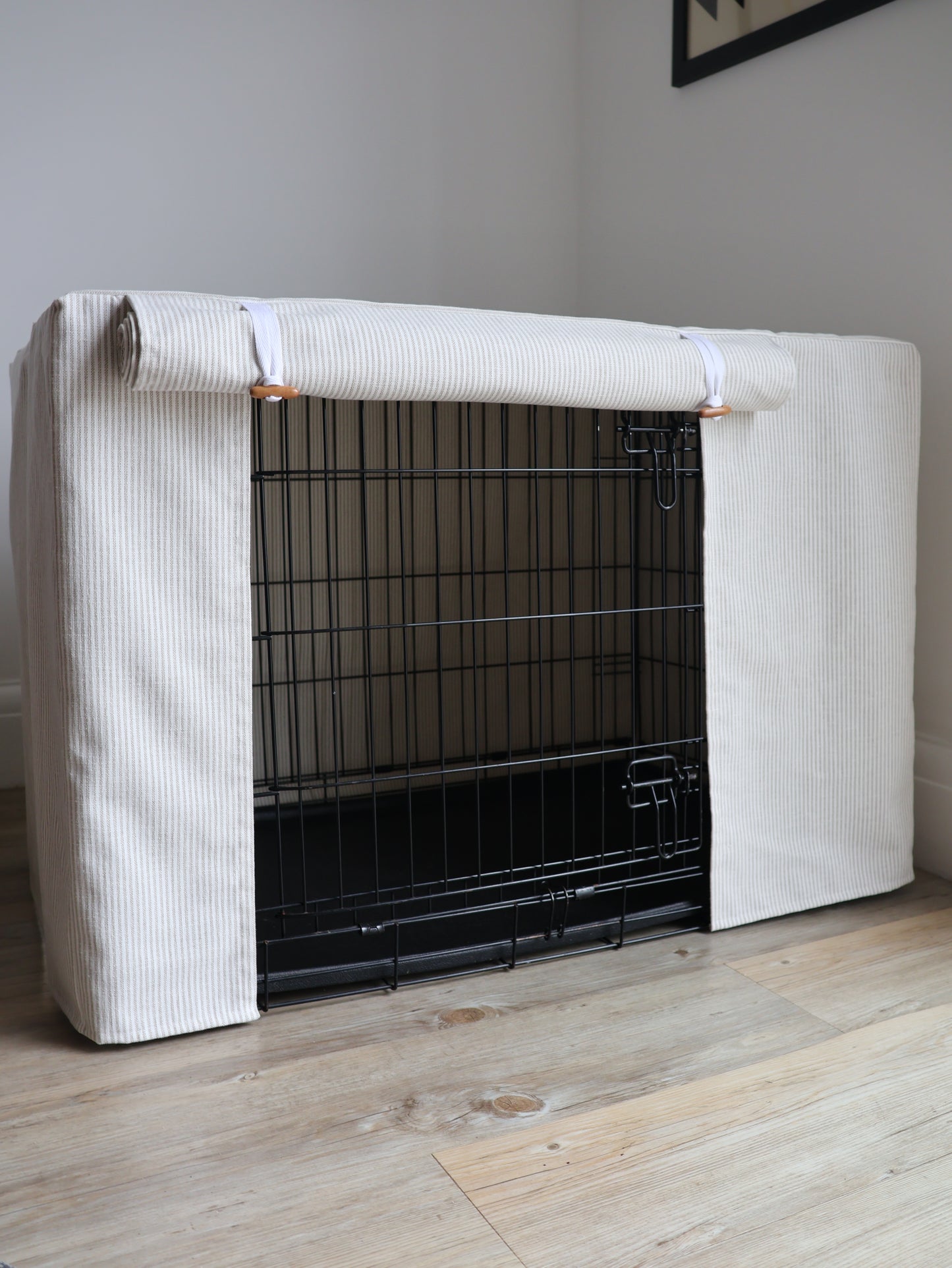 Dog crate cover - Natural pinstripe