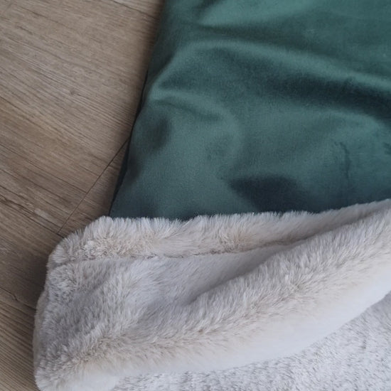 Velvet, forest green super soft snuggle den, snuggle sack, snuggle blanket, cave den for dogs, cats, guinea pigs. 