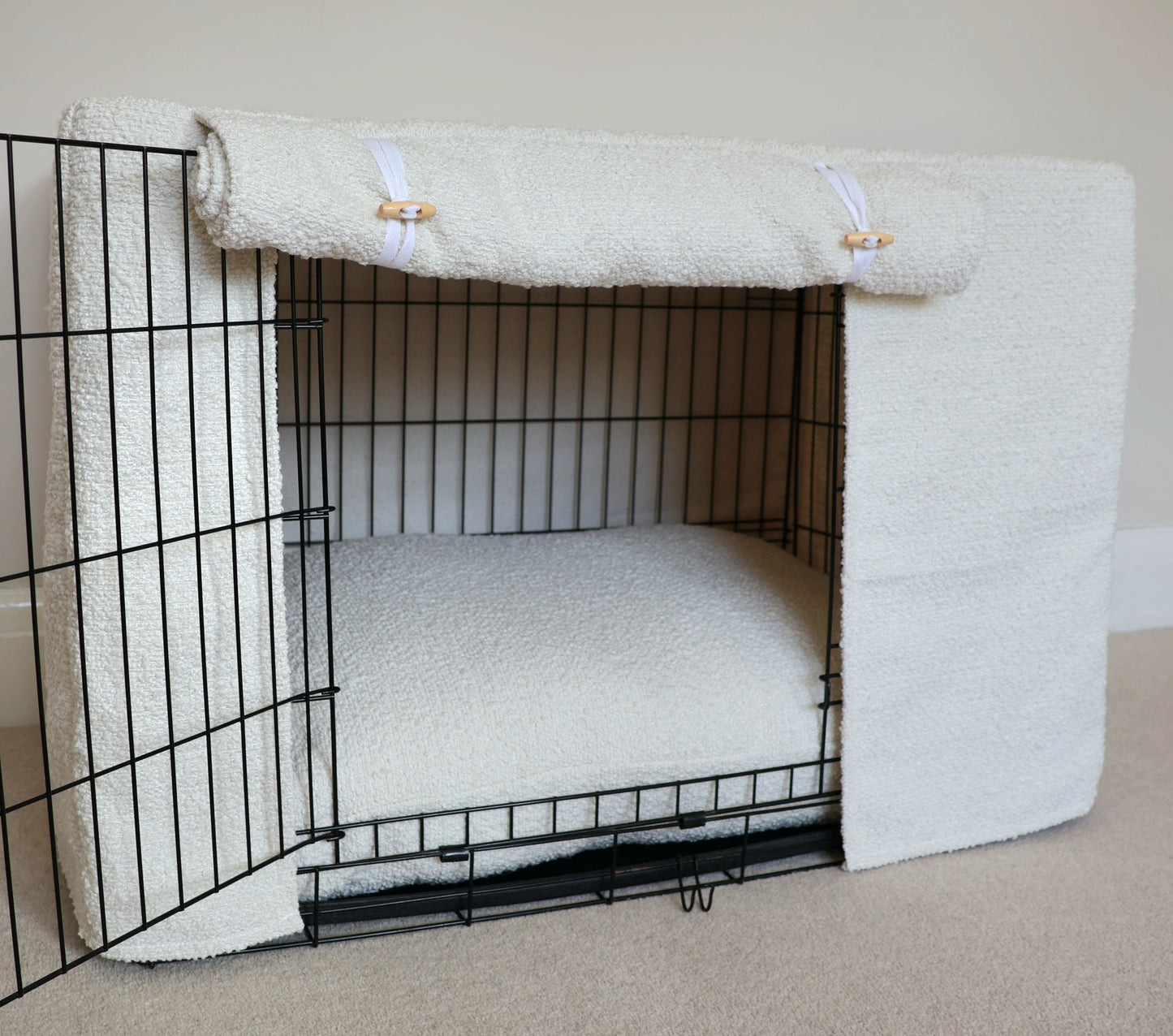 Dog crate set - Off-white bouclé - crate cover, bumper and bed