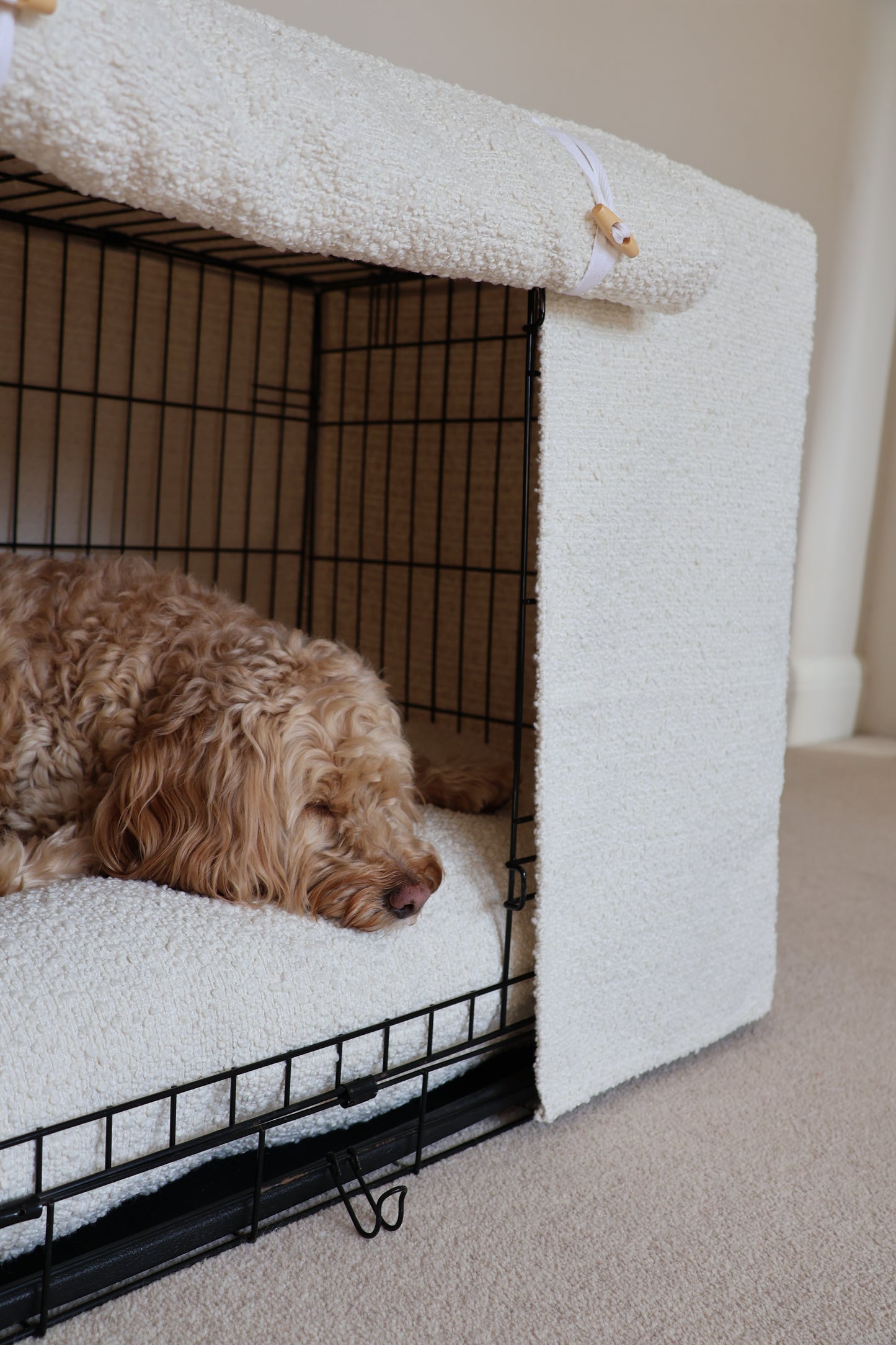 Dog crate set - Off-white bouclé - crate cover, bumper and bed