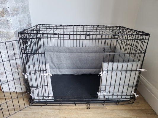 Dog crate bumper - Grey herringbone