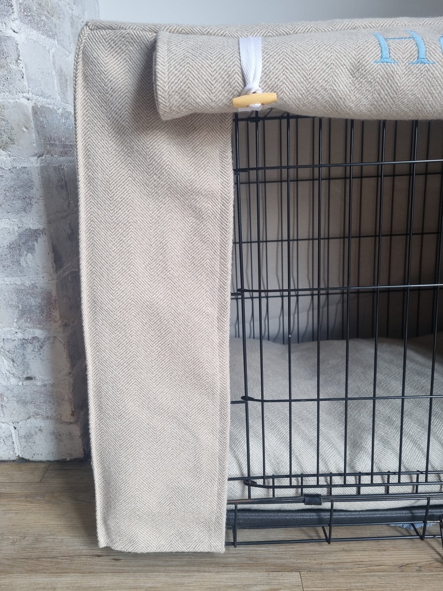 Dog crate cover - Taupe herringbone design