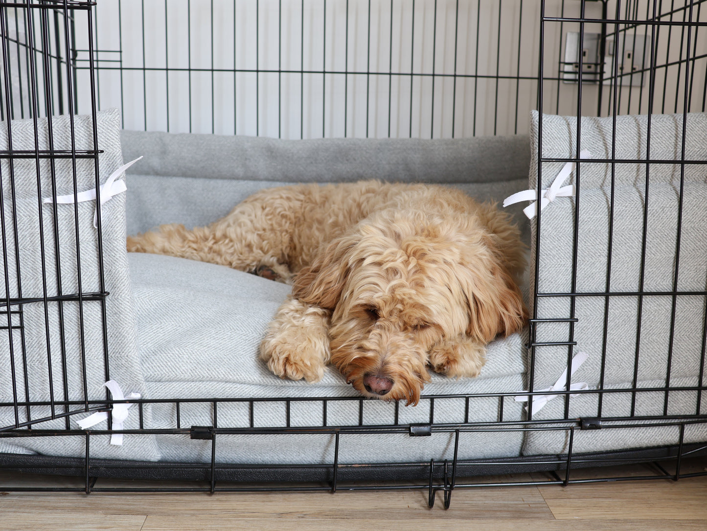 Dog crate bed and bumper set - Grey herringbone