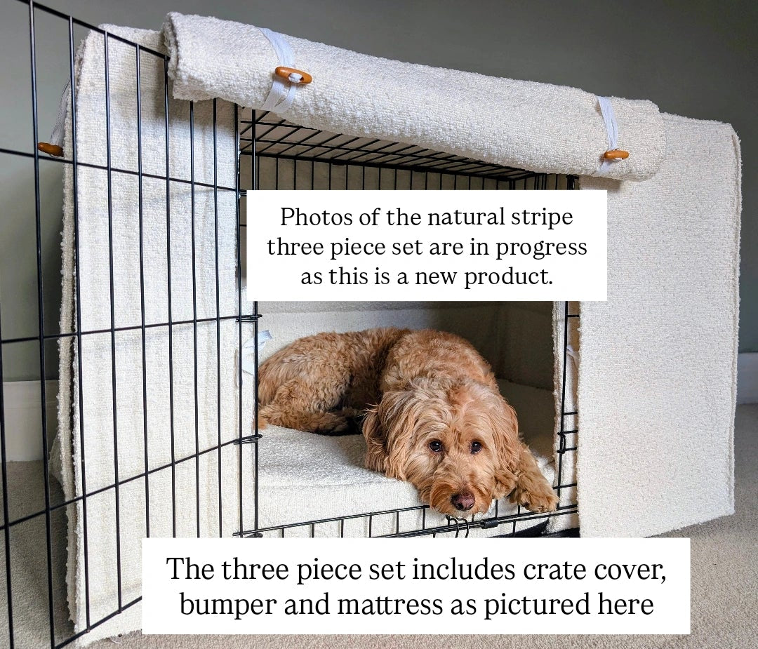 Dog crate set - Natural stripe  - crate cover, bumper and bed