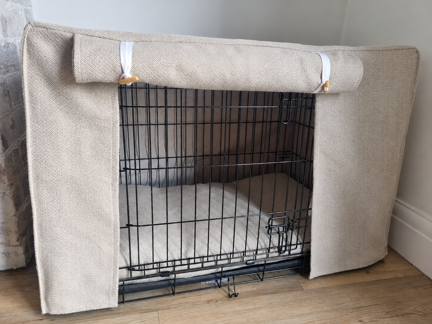 Dog crate cover - Oatmeal herringbone