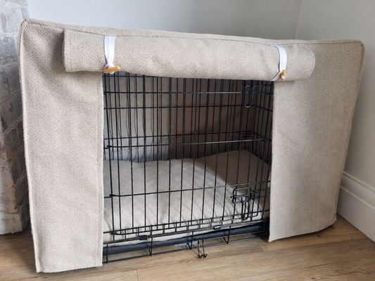 Dog crate cover - Oatmeal herringbone