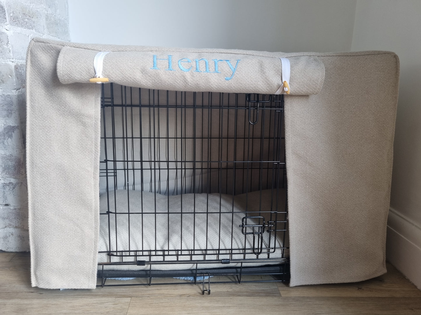 Dog crate cover - Taupe herringbone design