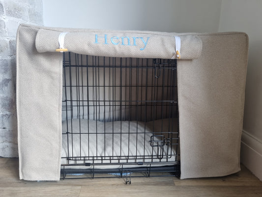 Dog crate cover - Taupe herringbone design