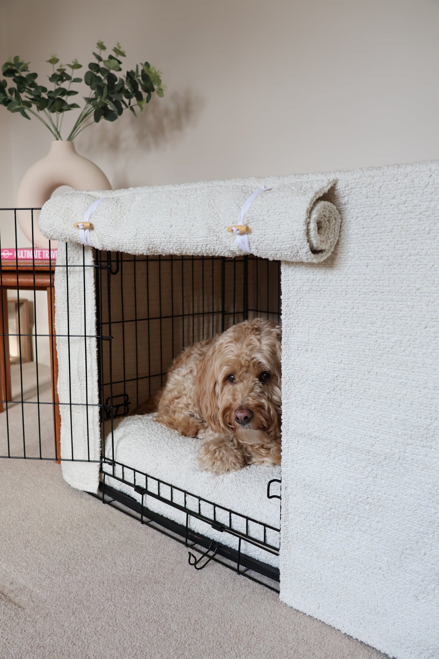 Dog crate cover - off white bouclé